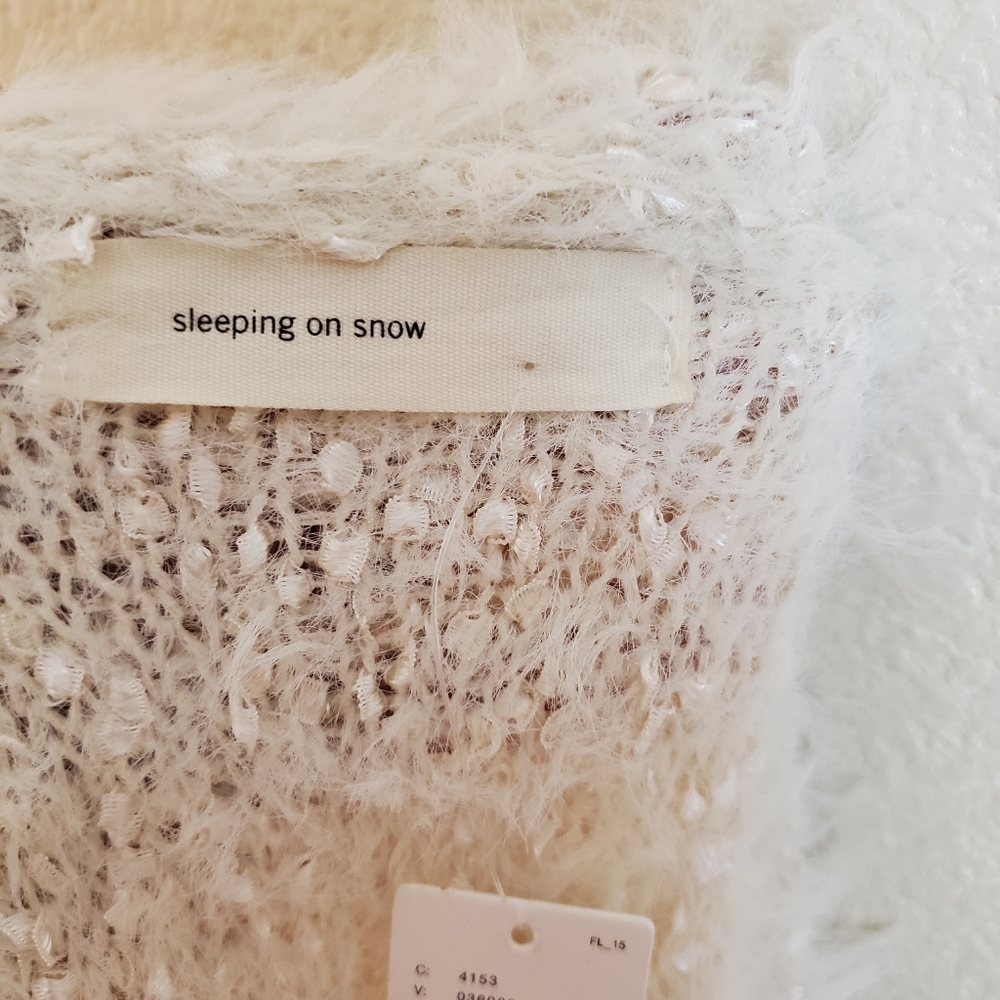 Sleeping on Snow Ivory Shimmer Sparkle Fuzzy Cozy Kimono Cardigan Sweater - Picture 6 of 10
